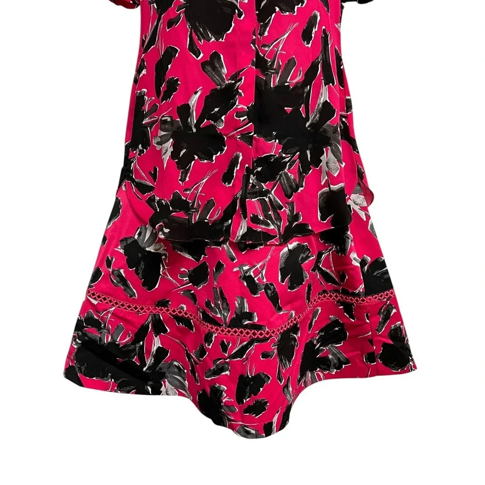 Isaac Mizrahi IMNYC Top Skirt Set Womens S/4 Pink Black Floral Garden Party Bold